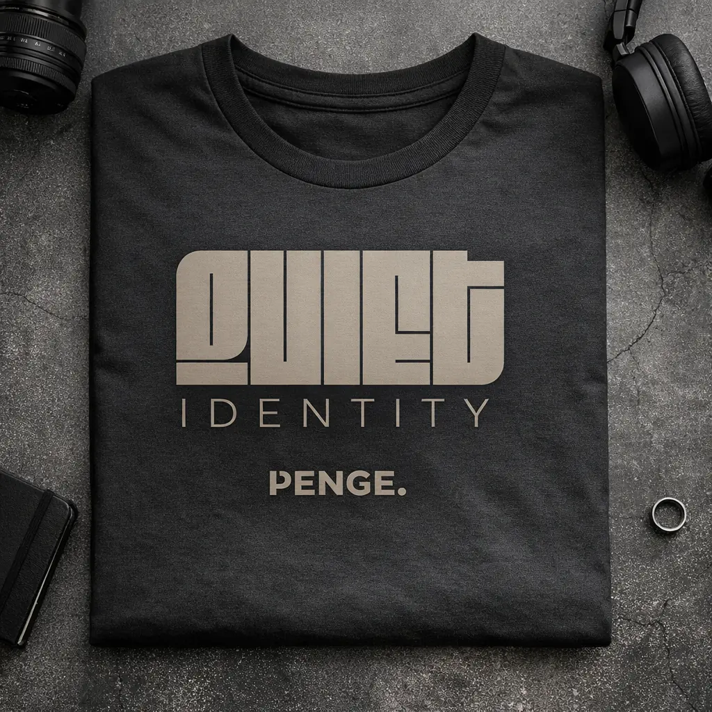 The QUIET IDENTITY tee folded on dark stone